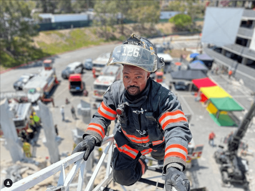 Brian Michael as a firefighter on the set of 9-1-1: Lone Star