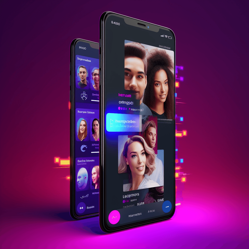 A striking image representing a dating app, depicted as a modern, sleek smartphone showcasing a vibrant display of various profiles.